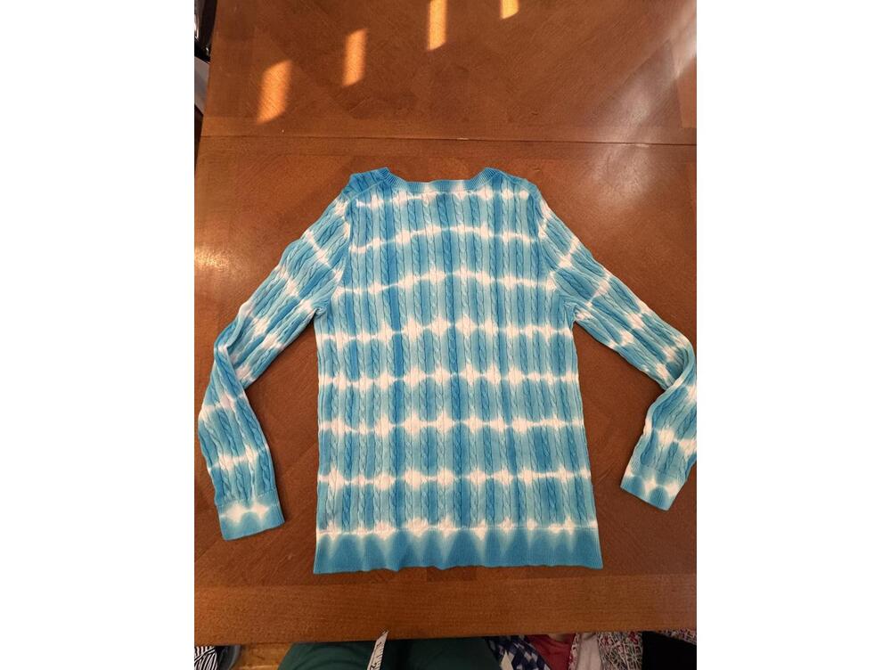 Talbots Blue and White Tie-Dye Cable Knit Sweater Large j-2 - Picture 7 of 7